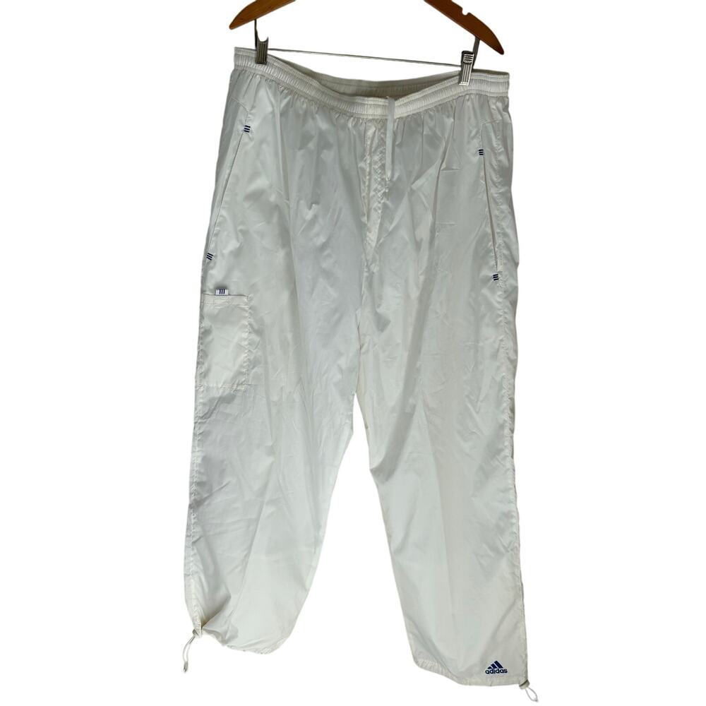 Y2K Vintage Adidas Men's Parachute Pants Windpants Cargo White Blue 2XL